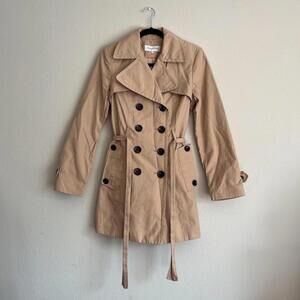 ✨SOLD✨Calvin Klein Women's Tan Utility Double Breasted Belted Trench Coat Size